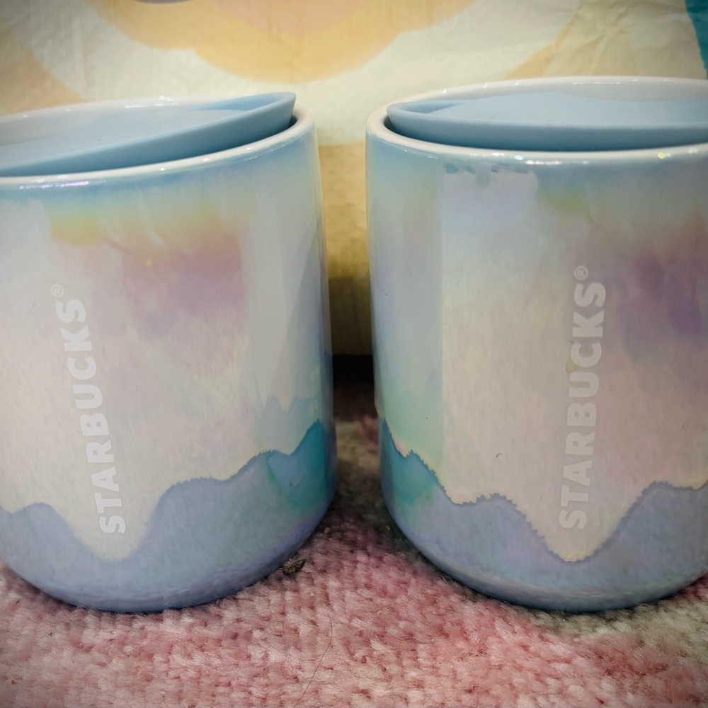 NEW STARBUCKS 2023 Holiday Iridescent Rainbow Glacier Drips Ceramic Mugs 2-PACK